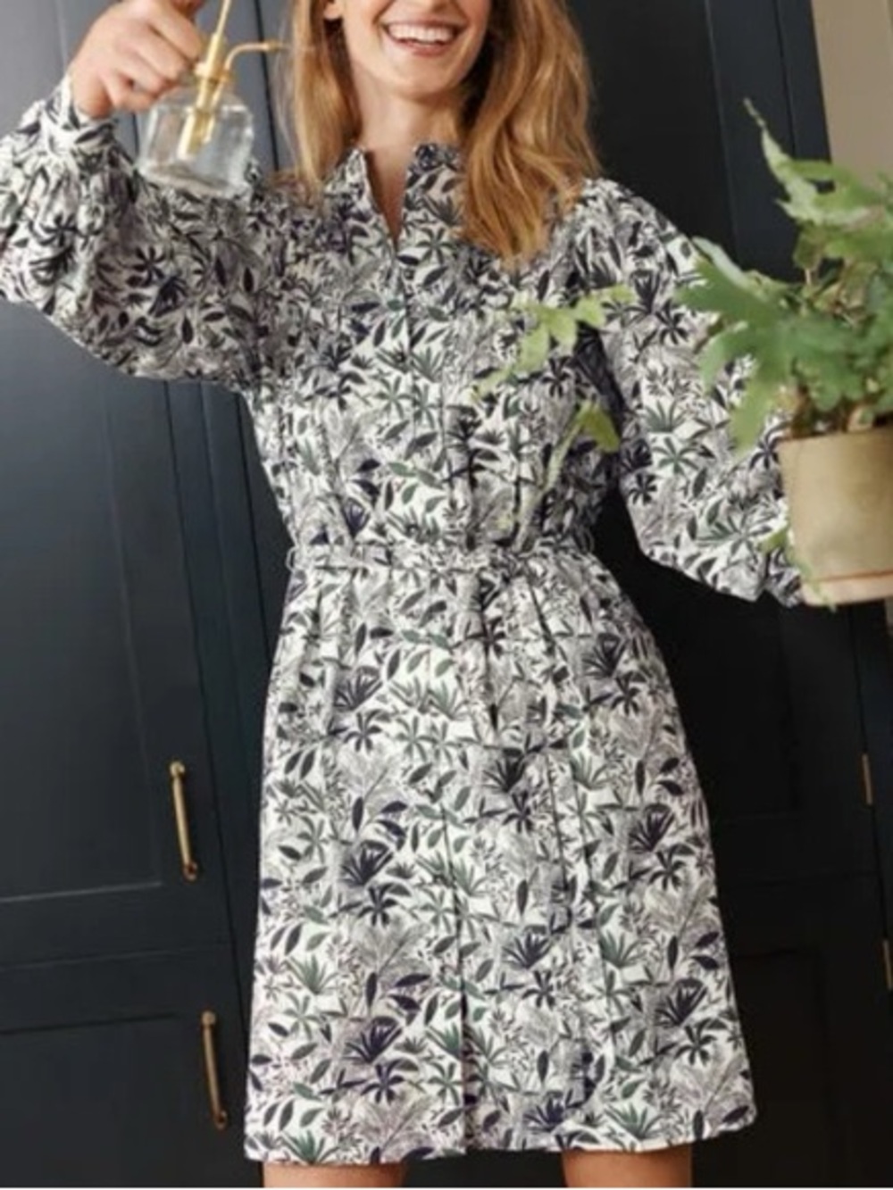 NWT Boden Antonia Ivory Tropical Palm Cotton Shirt Dress Size 10 No Belt - Picture 3 of 11